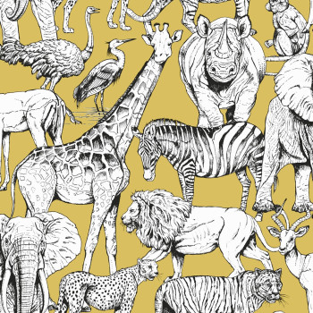 Children's non-woven wallpaper Jungle, 107691, Jungle Animals Jaune, Kids@Home 6, Graham & Brown