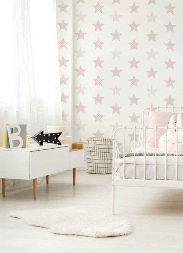 Non-woven wallpaper Stars 108560, Superstar Pink, Kids@Home 6, Graham & Brown