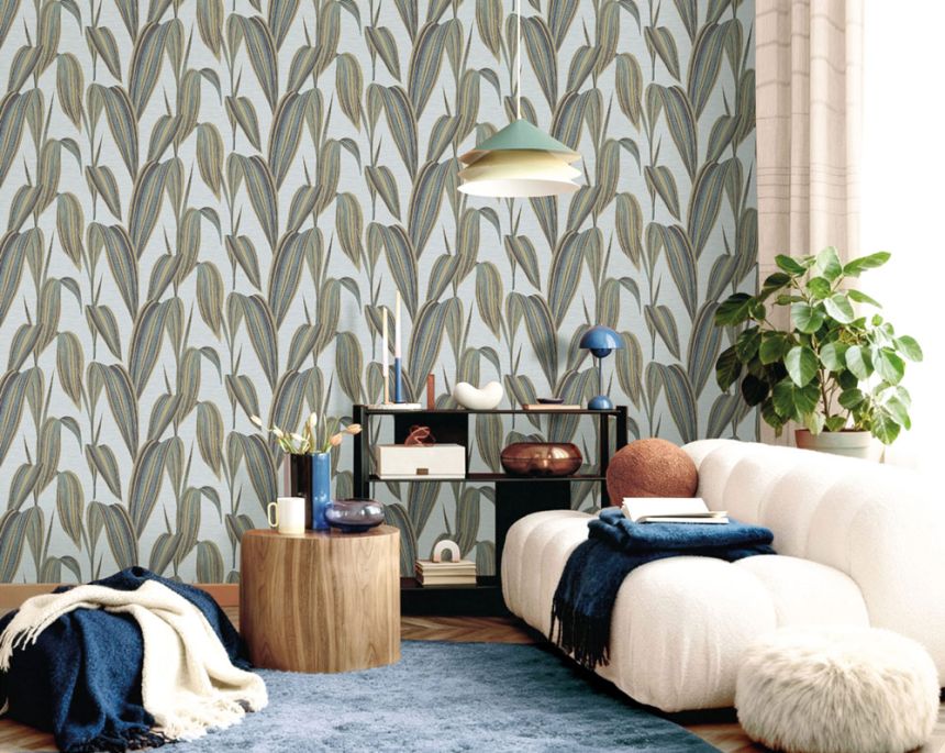 Wallpaper, blue, brown, leaves, 5836, Jaipur, Parato by Cristiana Masi