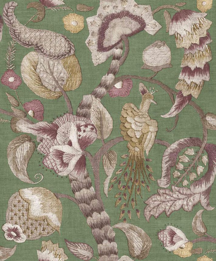 Wallpaper, purple, grey, flowering branches, birds, 5805, Jaipur, Parato by Cristiana Masi