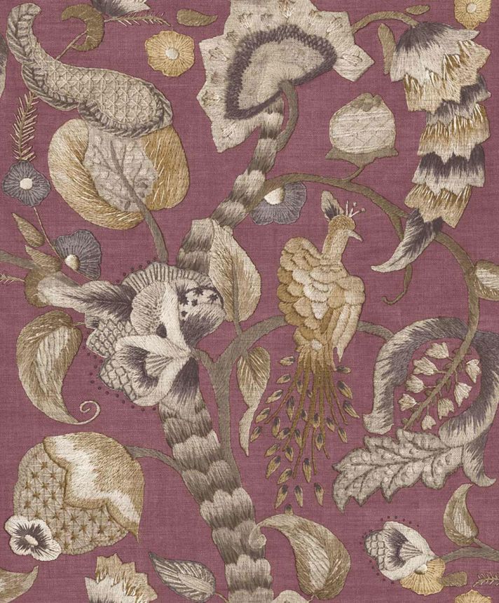 Wallpaper, green, purple, flowering branches, birds, 5808, Jaipur, Parato by Cristiana Masi