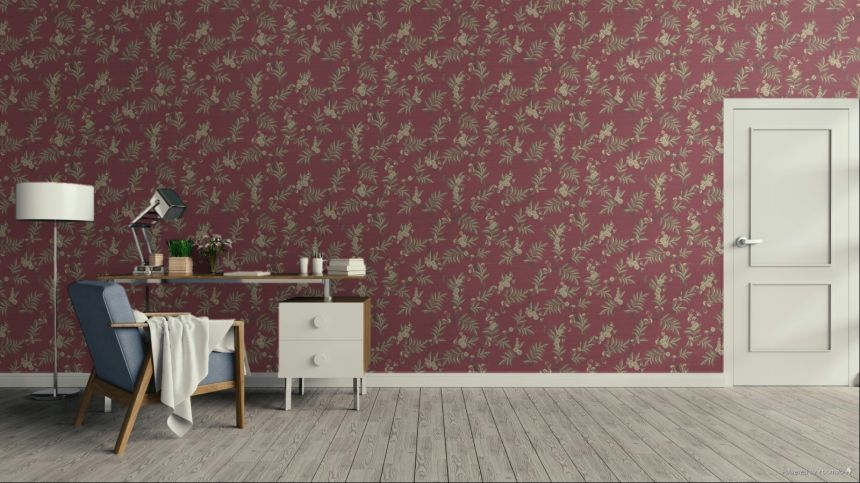Wallpaper, burgundy, green, flowering branches, 7704, Agora, Parato by Cristiana Masi
