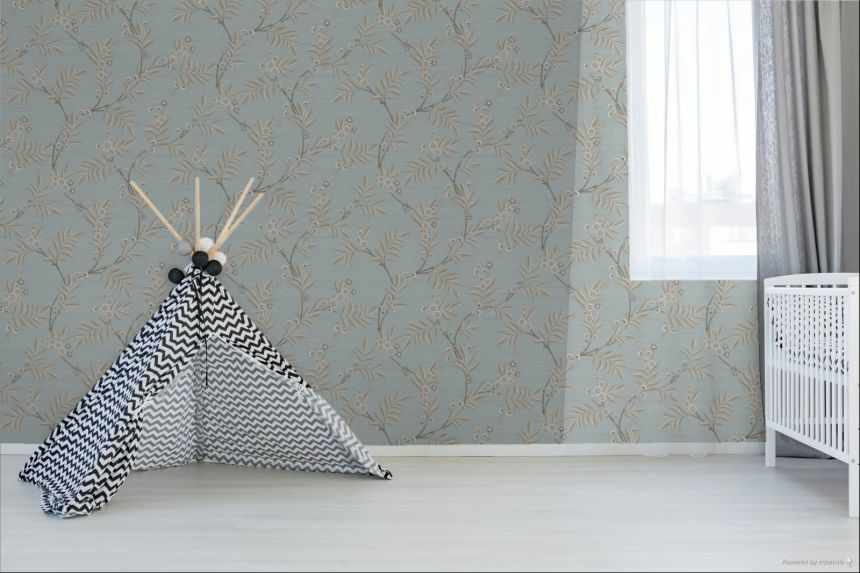 Wallpaper, pale blue, beige, flowering branches, 7706, Agora, Parato by Cristiana Masi