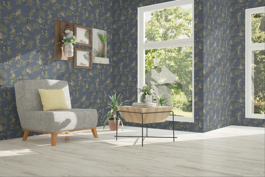 Wallpaper, blue, green, flowering branches, 7707, Agora, Parato by Cristiana Masi