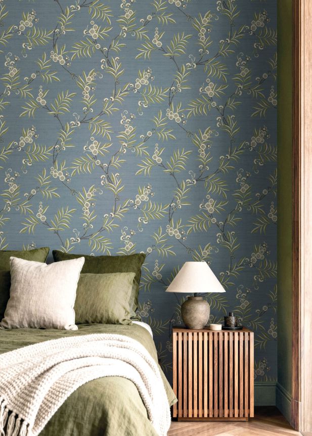 Wallpaper, blue, pink, flowering branches, 7708, Agora, Parato by Cristiana Masi
