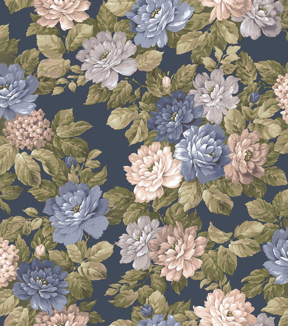 Floral wallpaper, blue, purple, 7717, Agora, Parato by Cristiana Masi