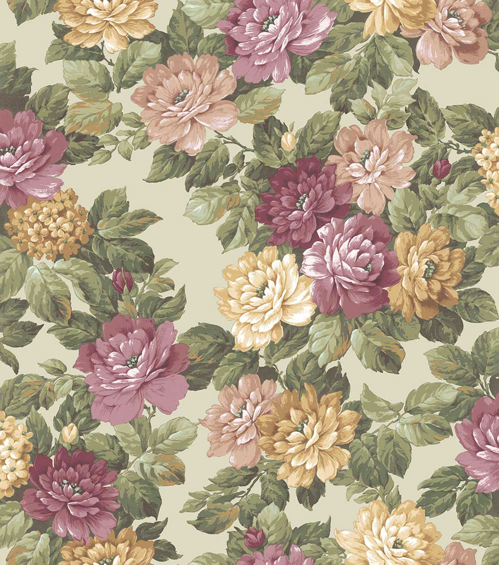 Floral wallpaper, green, beige, 7718, Agora, Parato by Cristiana Masi