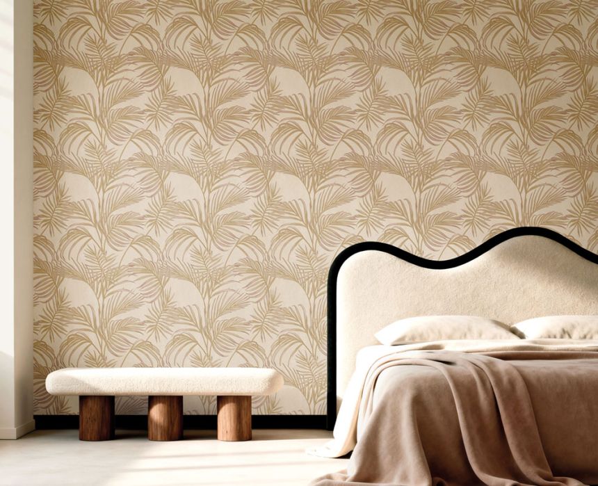 Luxury brown-beige wallpaper with palm leaves, 7732, Agora, Parato by Cristiana Masi