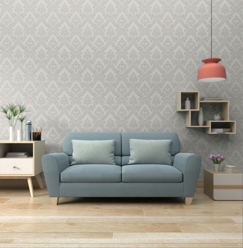 Wallpaper, silver-white, damask pattern, 7741, Agora, Parato by Cristiana Masi