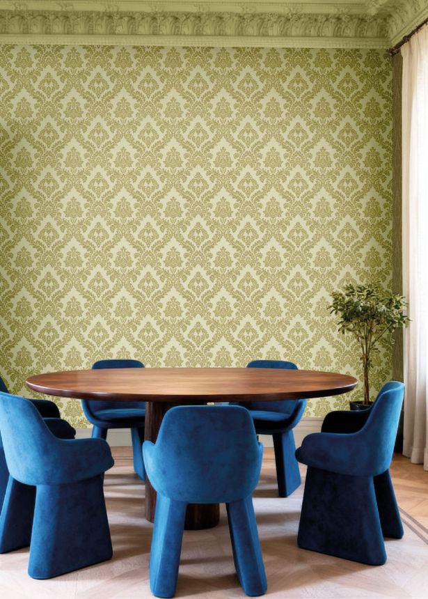 Wallpaper, yellow-green, damask pattern, 7745, Agora, Parato by Cristiana Masi