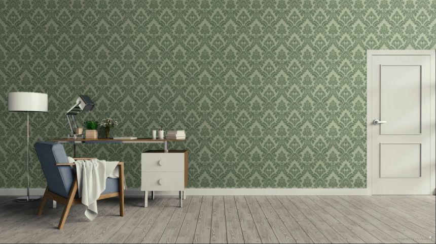 Wallpaper, green, damask pattern, 7746, Agora, Parato by Cristiana Masi