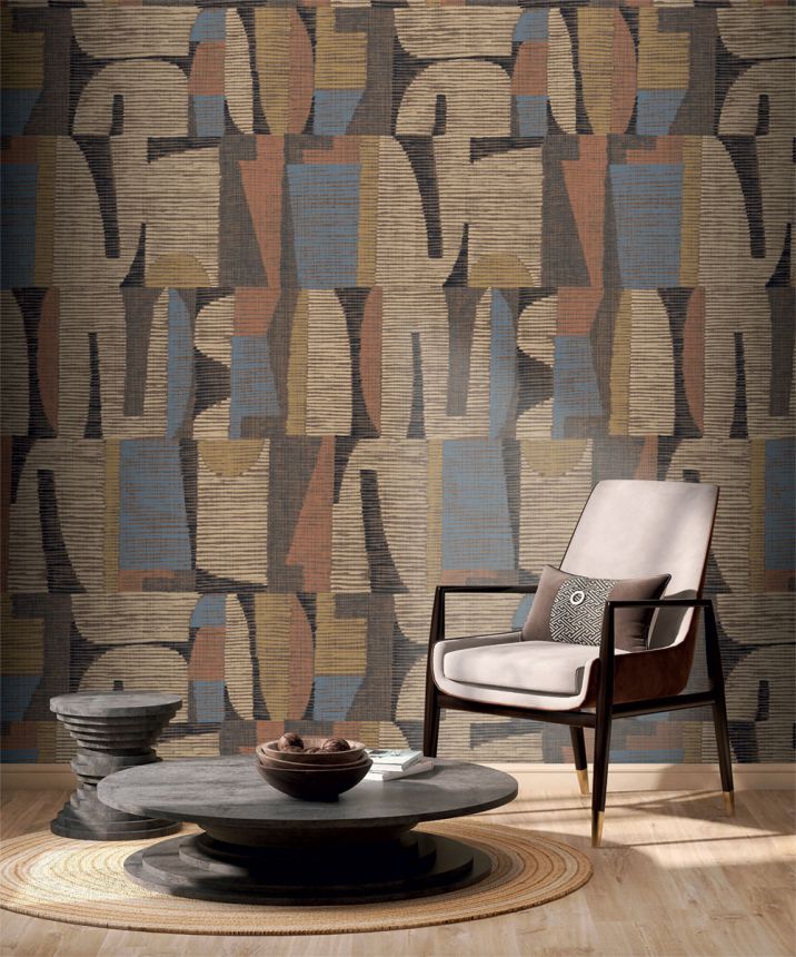 Geometric Mural Wallpaper, Brown, Red, IMD28101, Imani, Decoprint