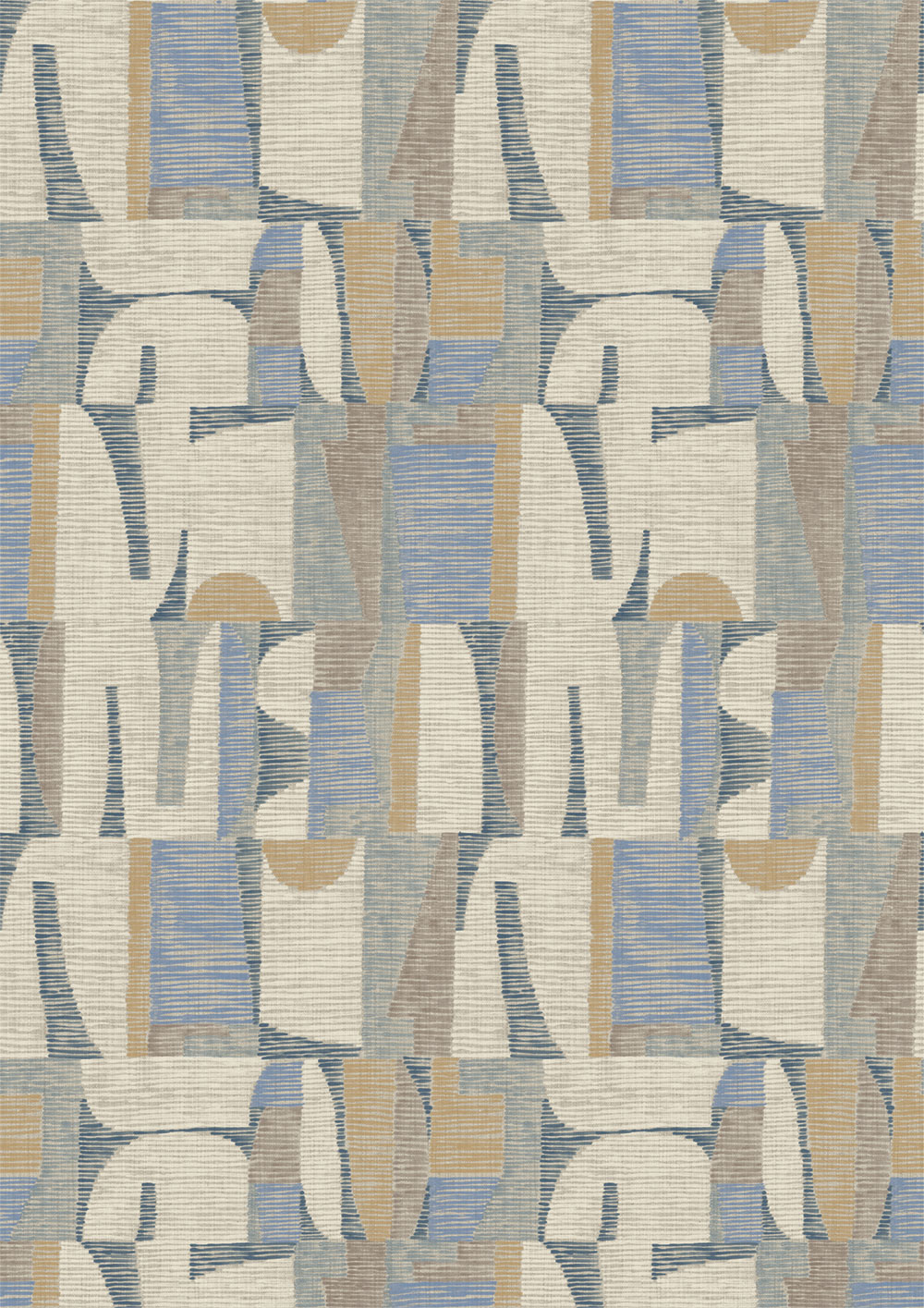 Geometric Mural Wallpaper, Beige, Blue, IMD28102, Imani, Decoprint