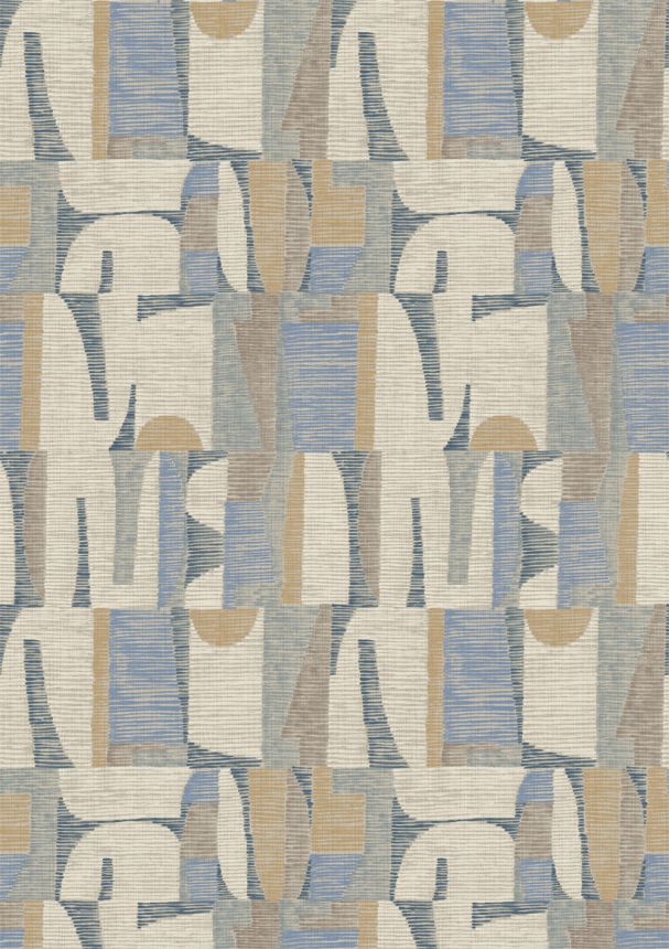 Geometric Mural Wallpaper, Beige, Blue, IMD28102, Imani, Decoprint