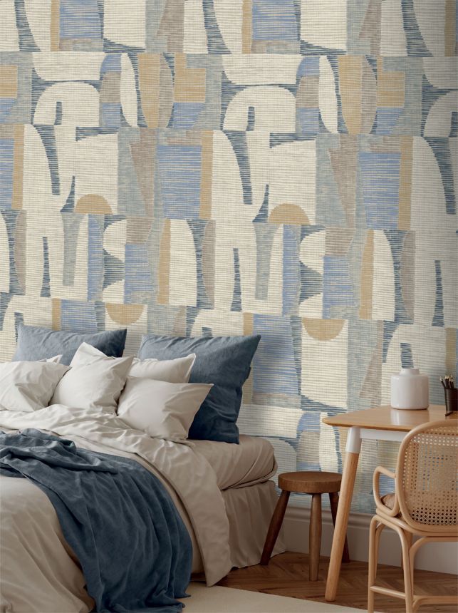 Geometric Mural Wallpaper, Beige, Blue, IMD28102, Imani, Decoprint