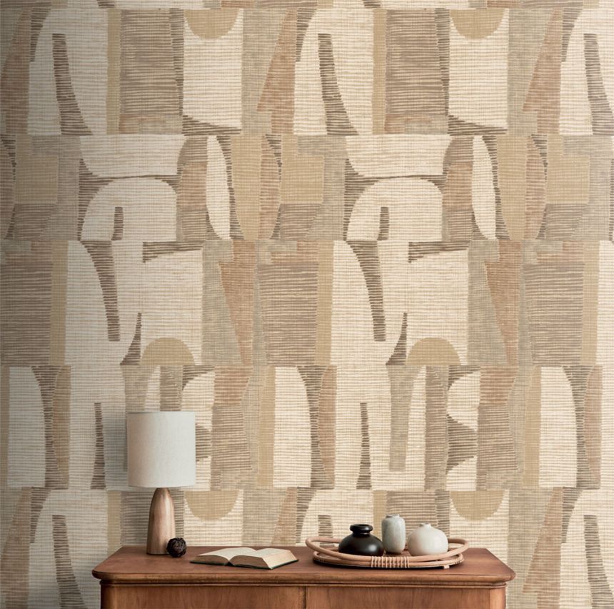 Geometric Mural Wallpaper, Beige, Brown, IMD28103, Imani, Decoprint