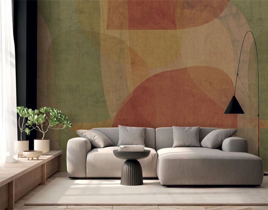 Geometric Mural Wallpaper, Red, Green, IMD28130, Imani, Decoprint