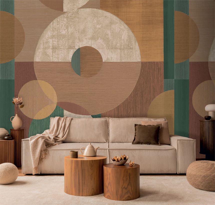 Geometric Mural Wallpaper, Green, Brown, IMD28141, Imani, Decoprint