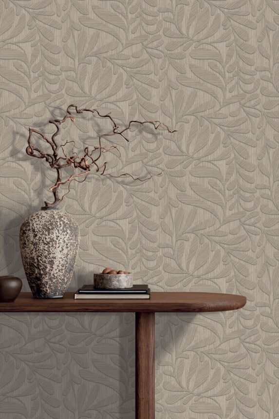 Wallpaper, Brown, Grey, Wood Effect, Leaves, TN29051, Terra Nova, Decoprint