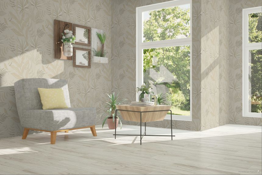 Wallpaper, Beige, Fabric Effect, Leaves, TN29080, Terra Nova, Decoprint