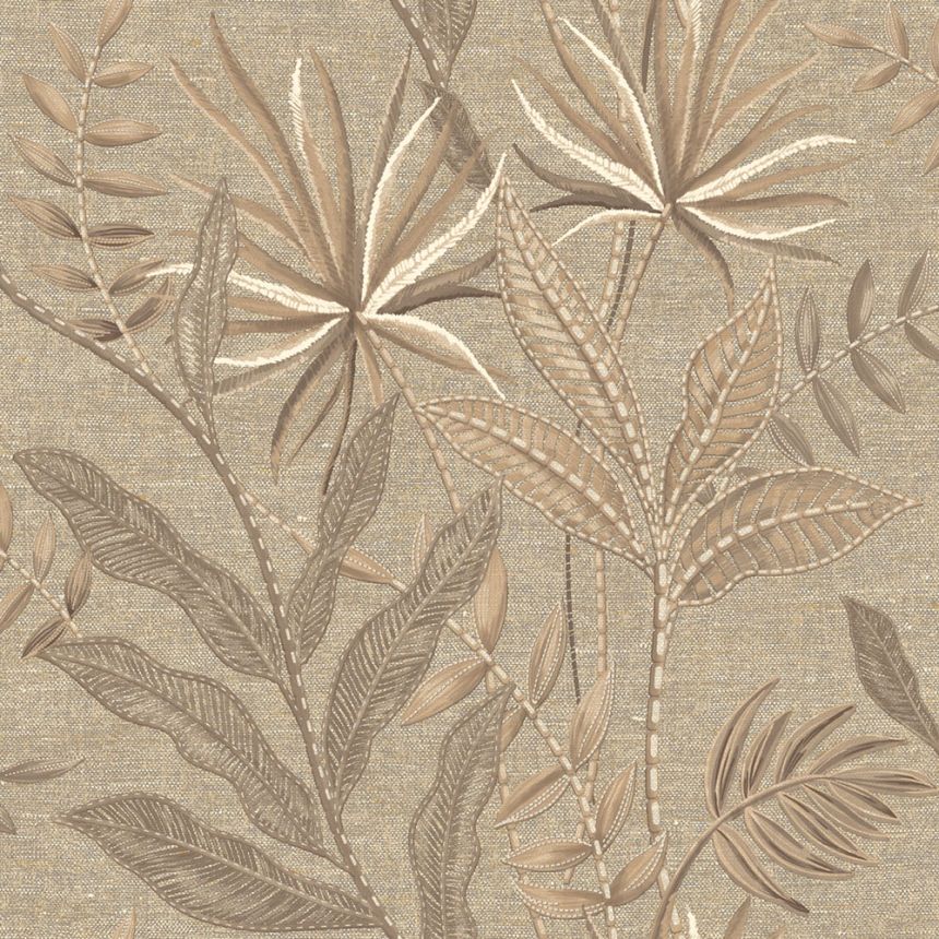 Wallpaper, Brown, Beige, Fabric Effect, Leaves, TN29081, Terra Nova, Decoprint