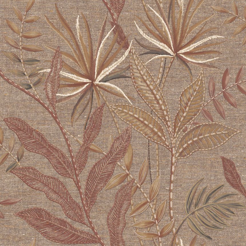 Wallpaper, Red, Brown, Fabric Effect, Leaves, TN29082, Terra Nova, Decoprint