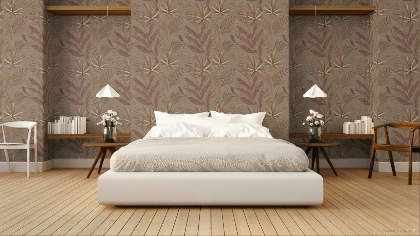 Wallpaper, Red, Brown, Fabric Effect, Leaves, TN29082, Terra Nova, Decoprint