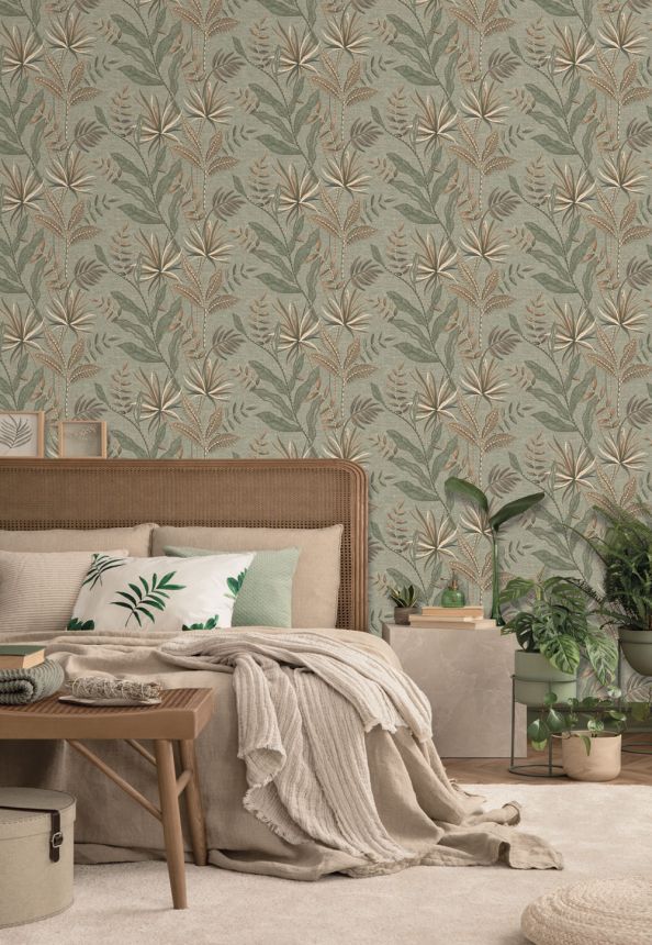Wallpaper, Green, Brown, Fabric Effect, Leaves, TN29083, Terra Nova, Decoprint