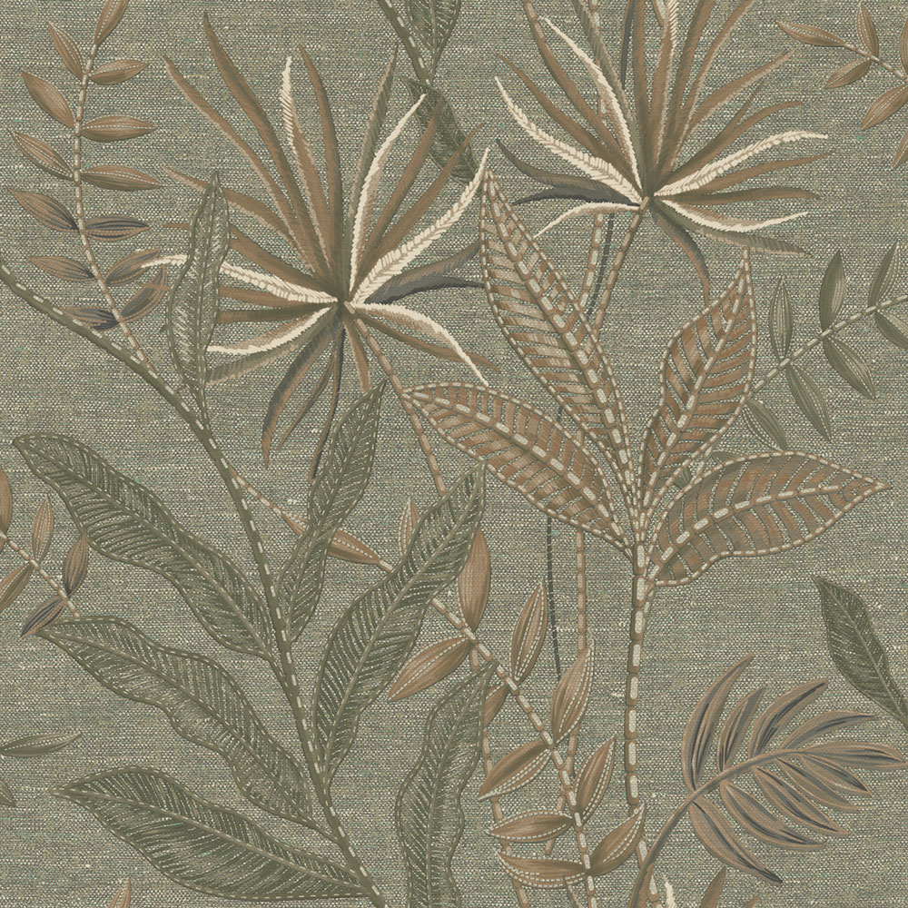 Wallpaper, Green, Brown, Fabric Effect, Leaves, TN29083, Terra Nova, Decoprint