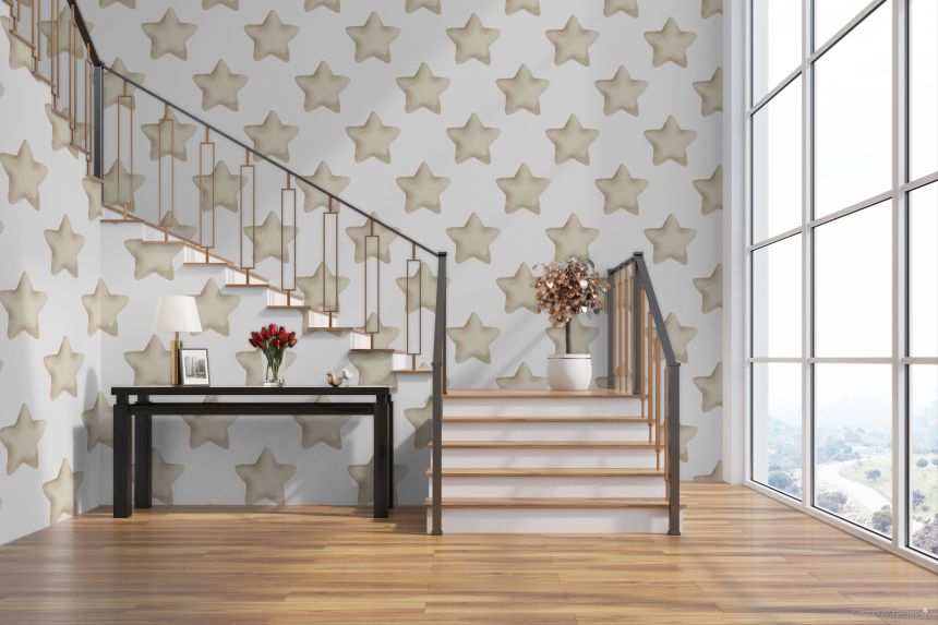 Wallpaper, beige, white, stars, 4406, Momi, Parato by Cristiana Masi