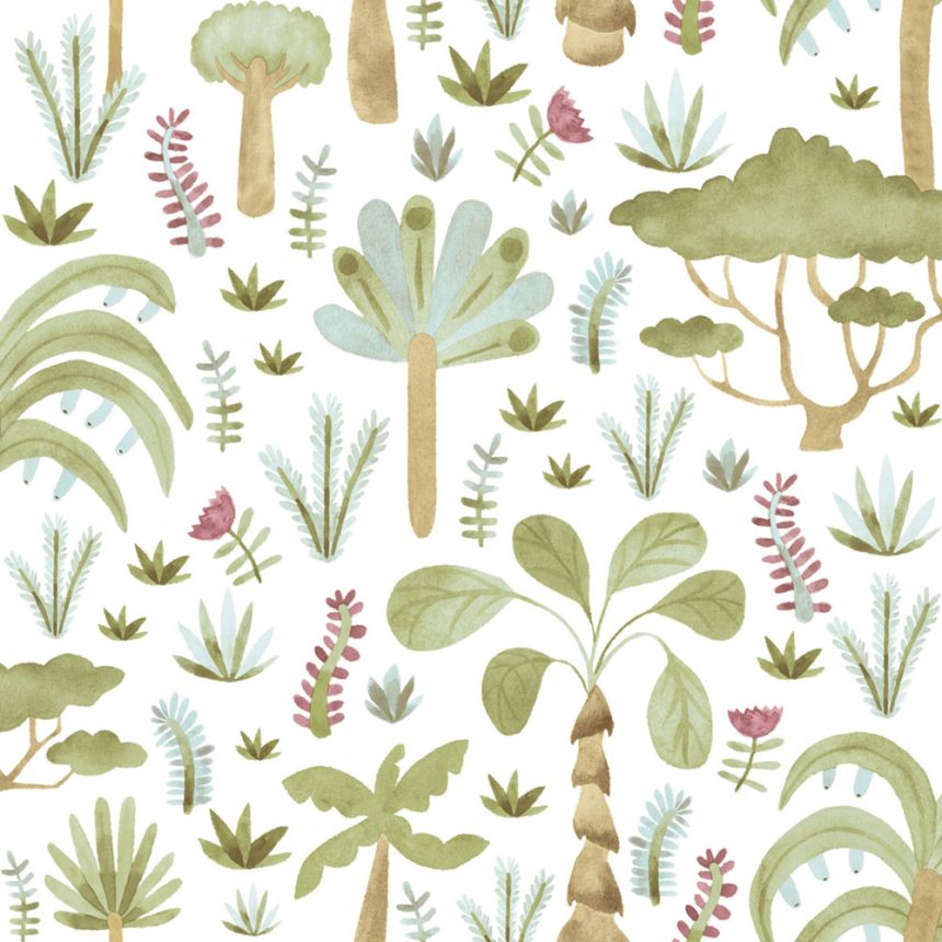 Children’s wallpaper, green, blue, tropical plants, 4420, Momi, Parato by Cristiana Masi