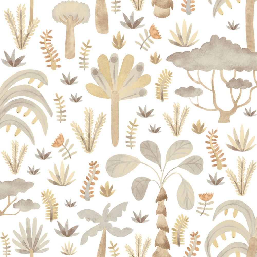 Children’s wallpaper, gold, grey, tropical plants, 4422, Momi, Parato by Cristiana Masi