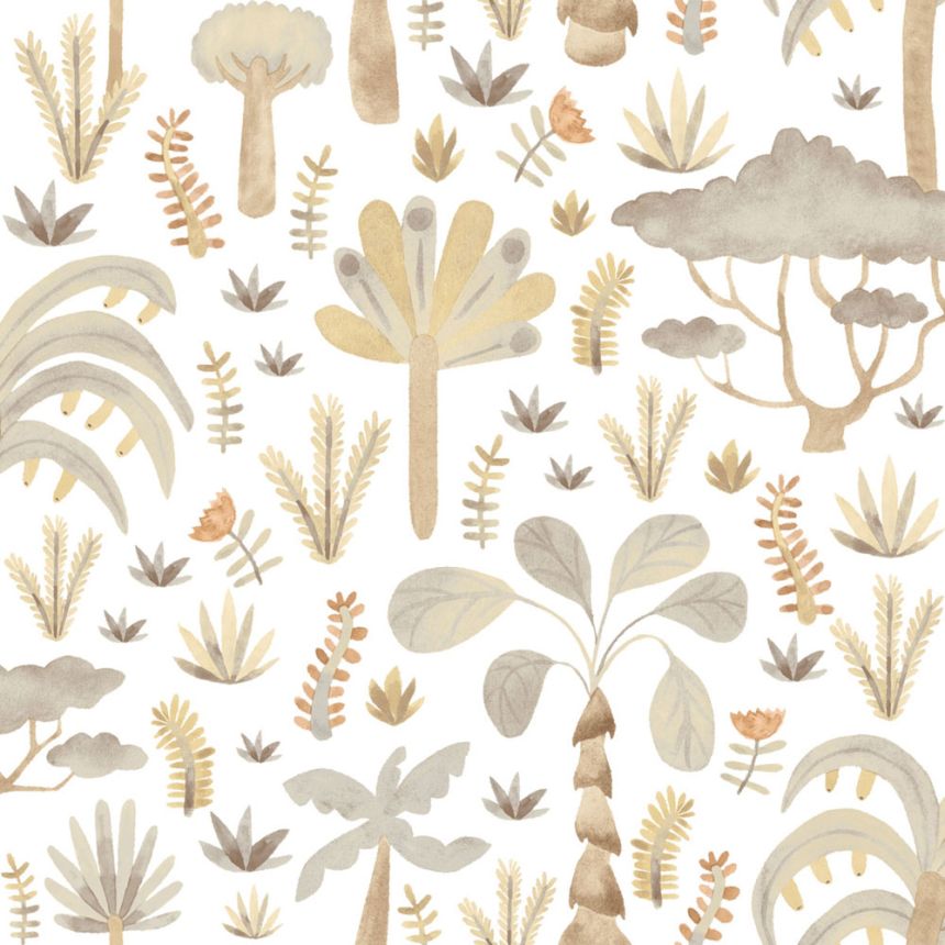 Children’s wallpaper, gold, grey, tropical plants, 4422, Momi, Parato by Cristiana Masi
