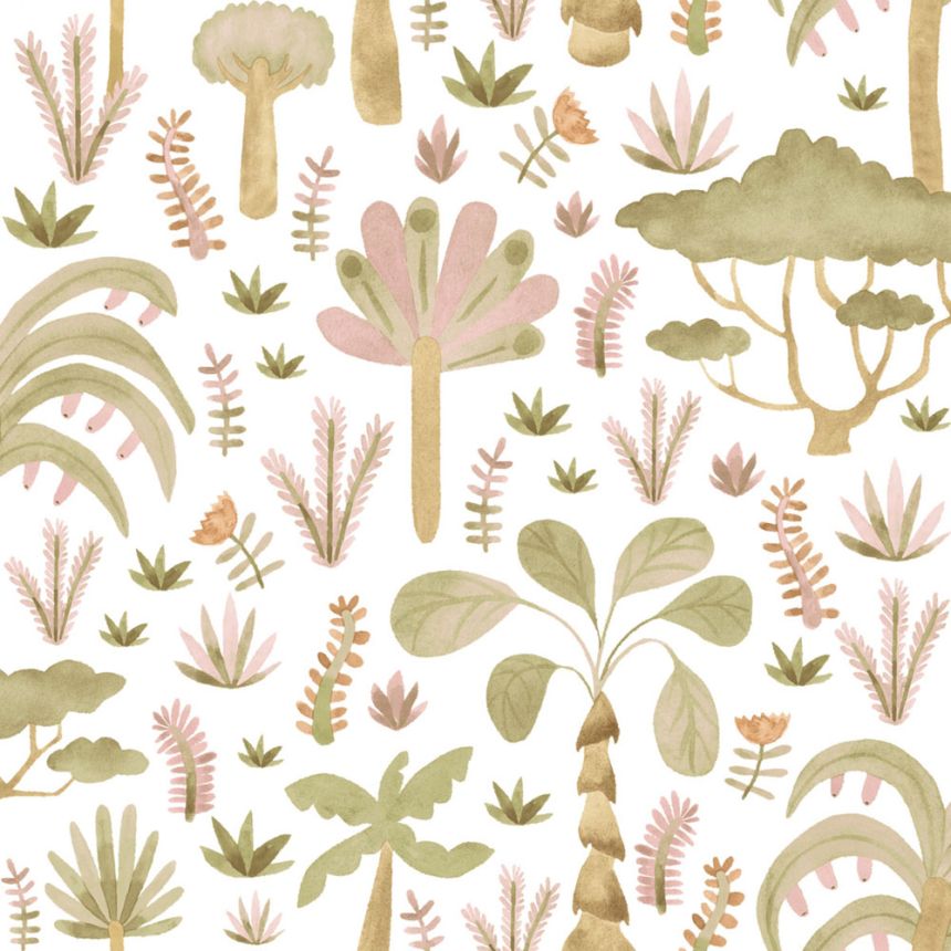 Children’s wallpaper, pink, green, tropical plants, 4423, Momi, Parato by Cristiana Masi