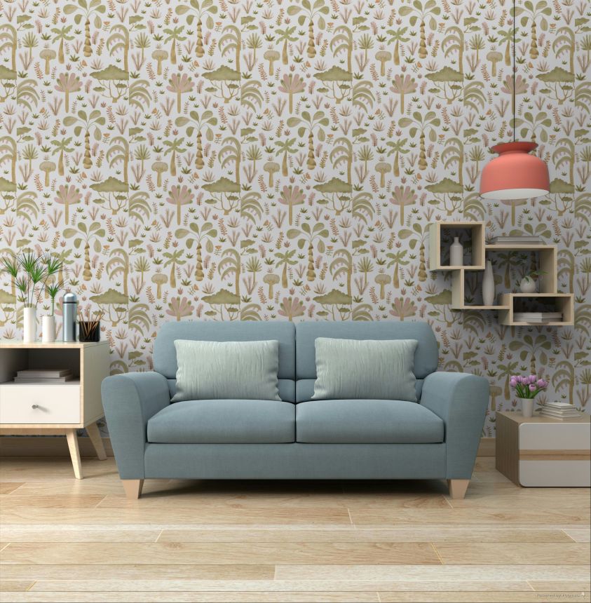 Children’s wallpaper, pink, green, tropical plants, 4423, Momi, Parato by Cristiana Masi