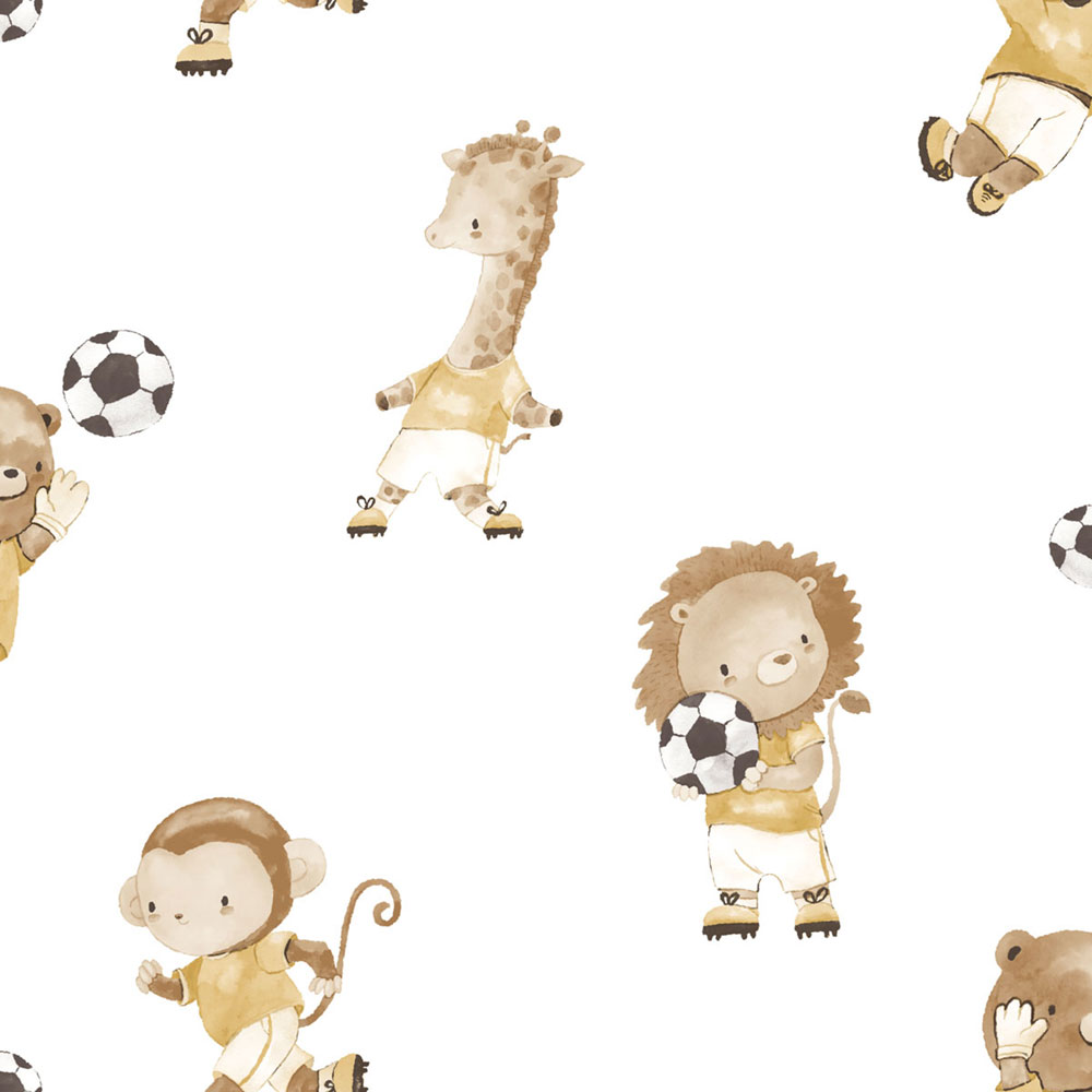 Children’s wallpaper, blue, gold, animals playing football, 4435, Momi, Parato by Cristiana Masi