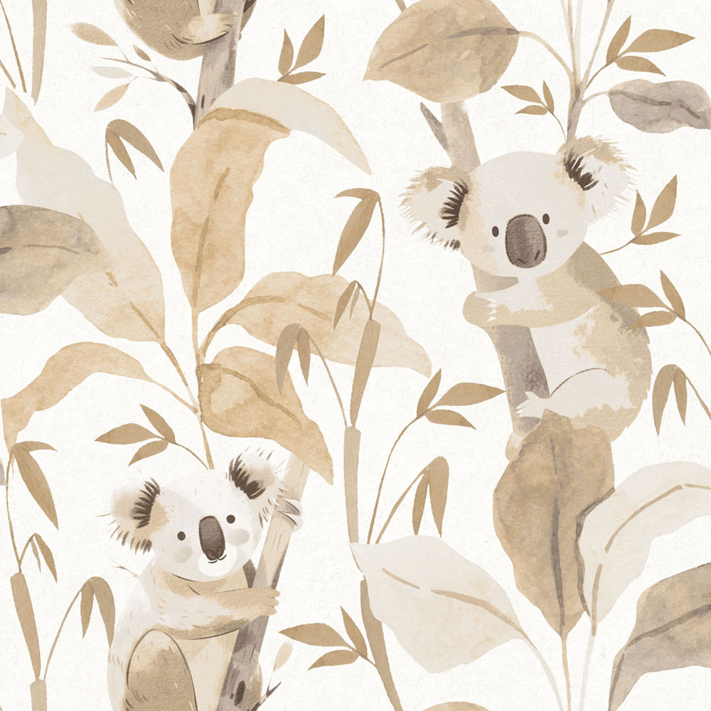 Children’s wallpaper, beige, brown, koala bears and plants, 4438, Momi, Parato by Cristiana Masi