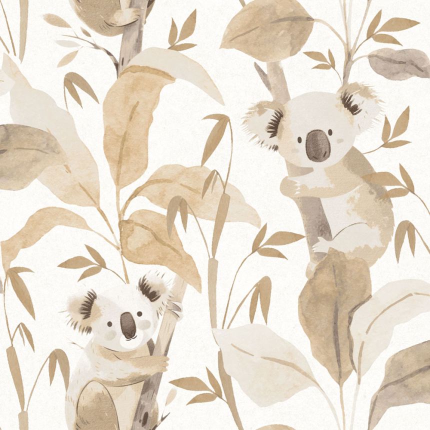 Children’s wallpaper, beige, brown, koala bears and plants, 4438, Momi, Parato by Cristiana Masi