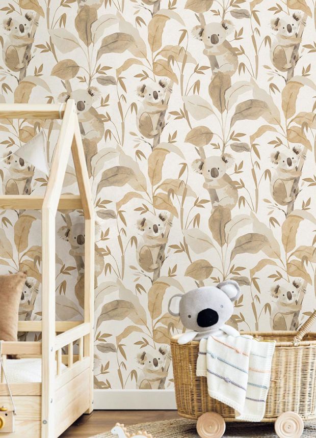 Children’s wallpaper, beige, brown, koala bears and plants, 4438, Momi, Parato by Cristiana Masi