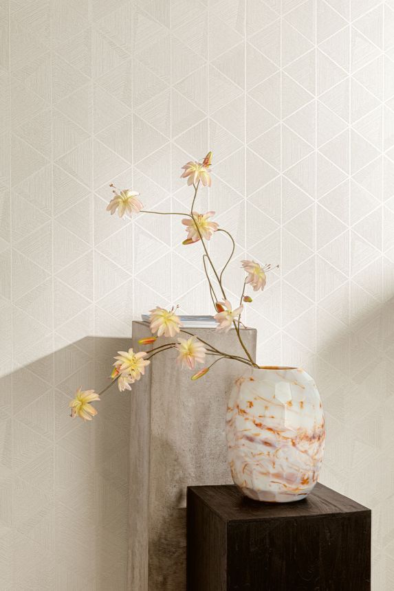 Wallpaper, beige, silver, triangles, TRA102, Traces, Masureel