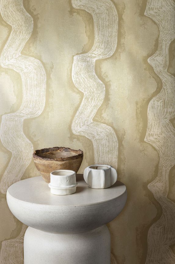 Mural wallpaper, grey, yellow, waves, DGTRA301-260, Traces, Masureel