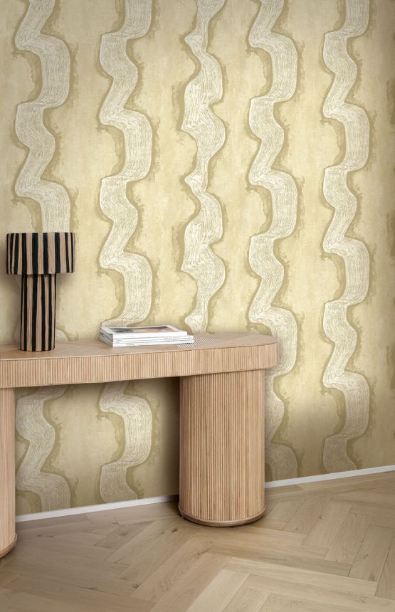 Mural wallpaper, gold, beige, waves, DGTRA303-260, Traces, Masureel