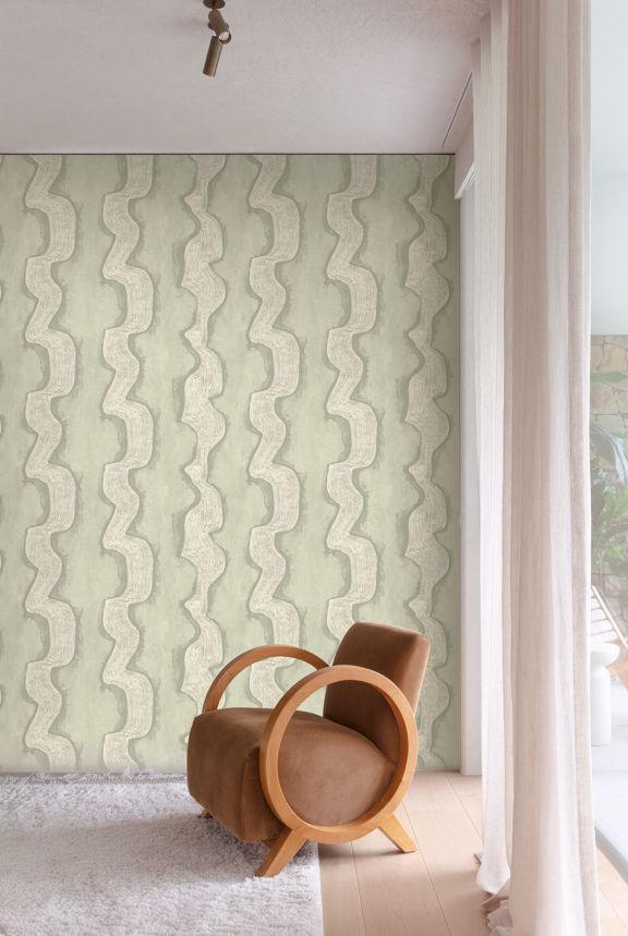 Mural wallpaper, green, white, waves, DGTRA304-300, Traces, Masureel
