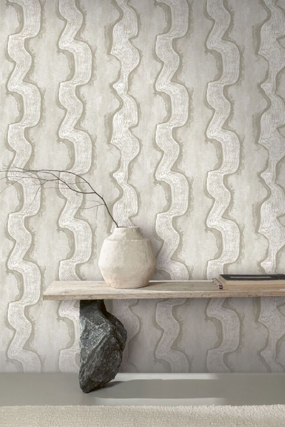 Mural wallpaper, grey, white, waves, DGTRA305-260, Traces, Masureel