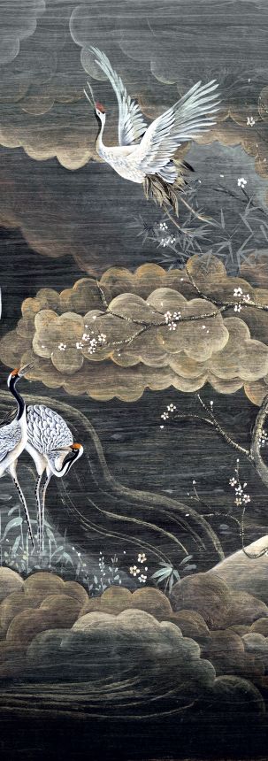 Mural wallpaper, black, grey, flying cranes, DGTRA4012-260, Traces, Masureel
