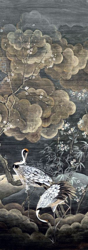 Mural wallpaper, black, grey, flying cranes, DGTRA4013-260, Traces, Masureel