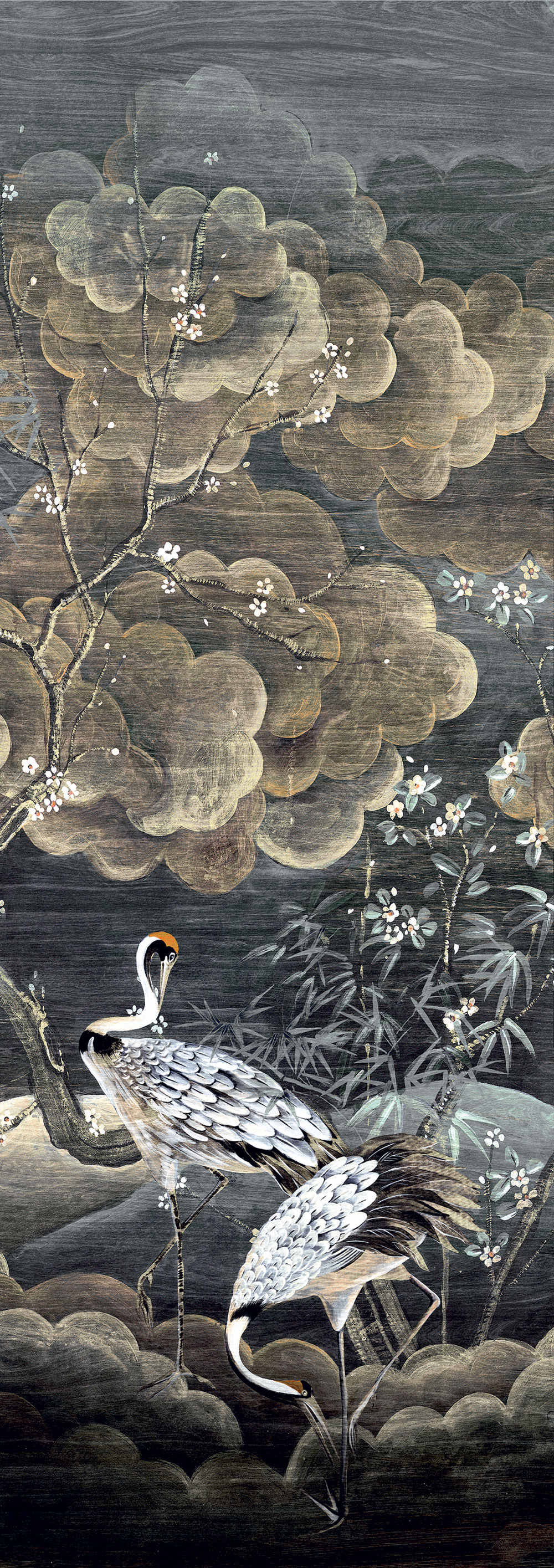 Mural wallpaper, black, grey, flying cranes, DGTRA4013-300, Traces, Masureel
