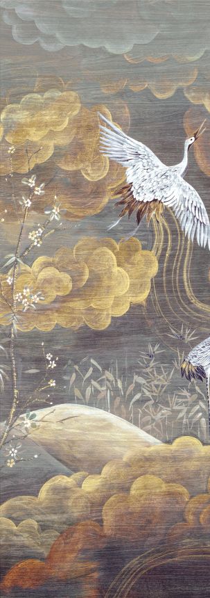 Mural wallpaper, grey, white, flying cranes, DGTRA4021-260, Traces, Masureel