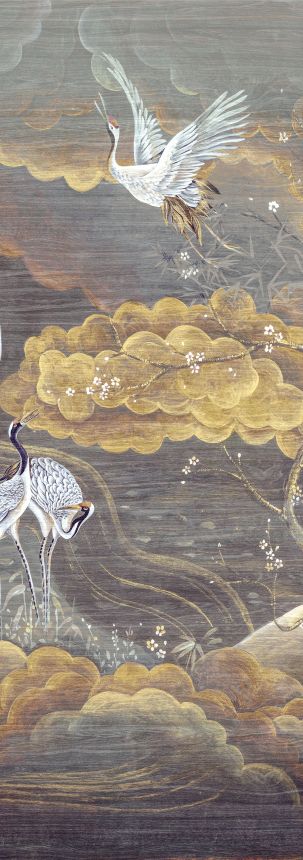 Mural wallpaper, grey, white, flying cranes, DGTRA4022-300, Traces, Masureel