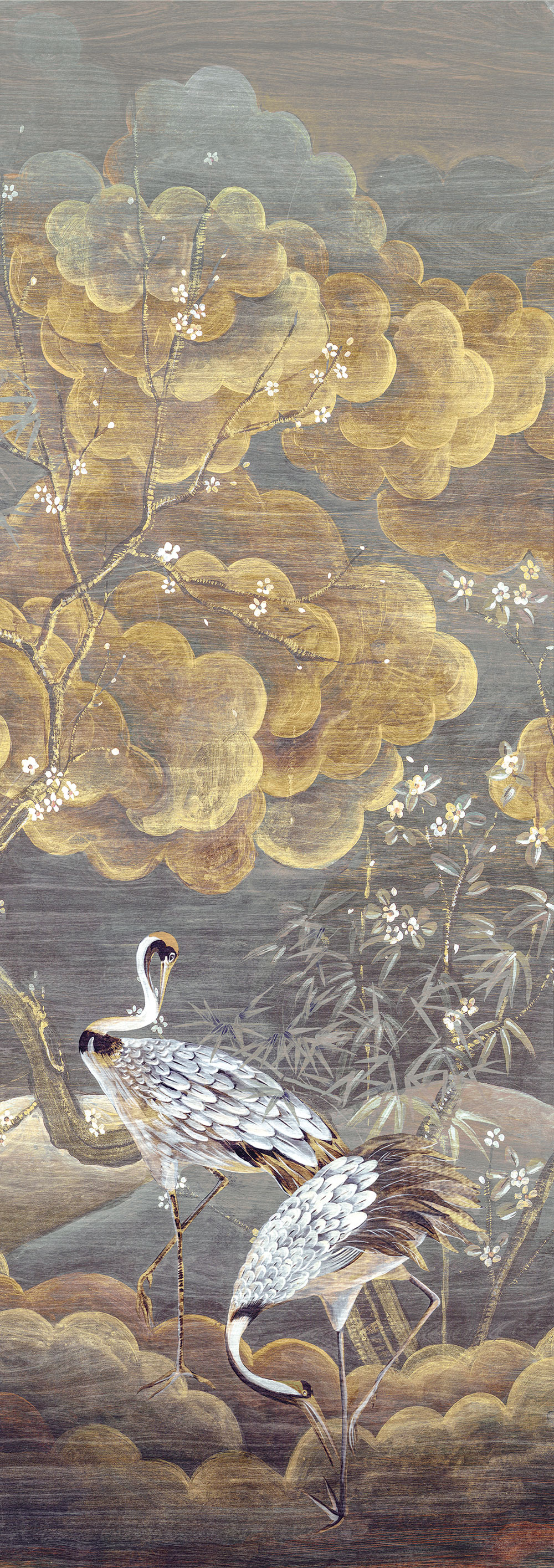 Mural wallpaper, grey, white, flying cranes, DGTRA4023-260, Traces, Masureel